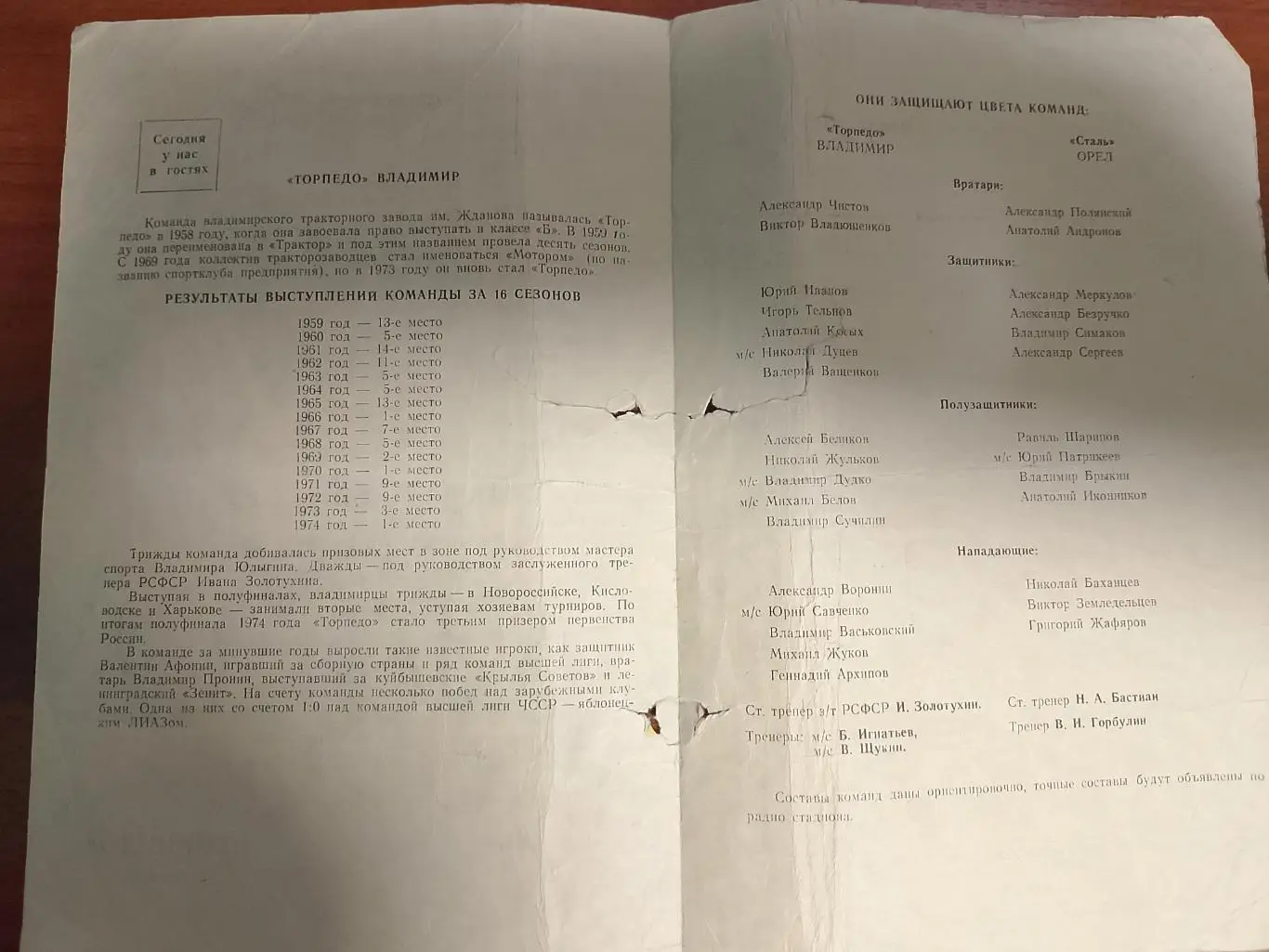 Сталь Орел - Торпедо Владимир1975 1