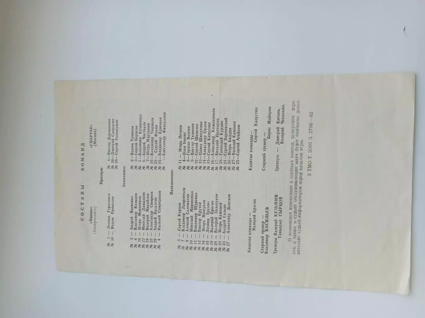 химик воскресенск - Спартак москва 1985 11 октября 1