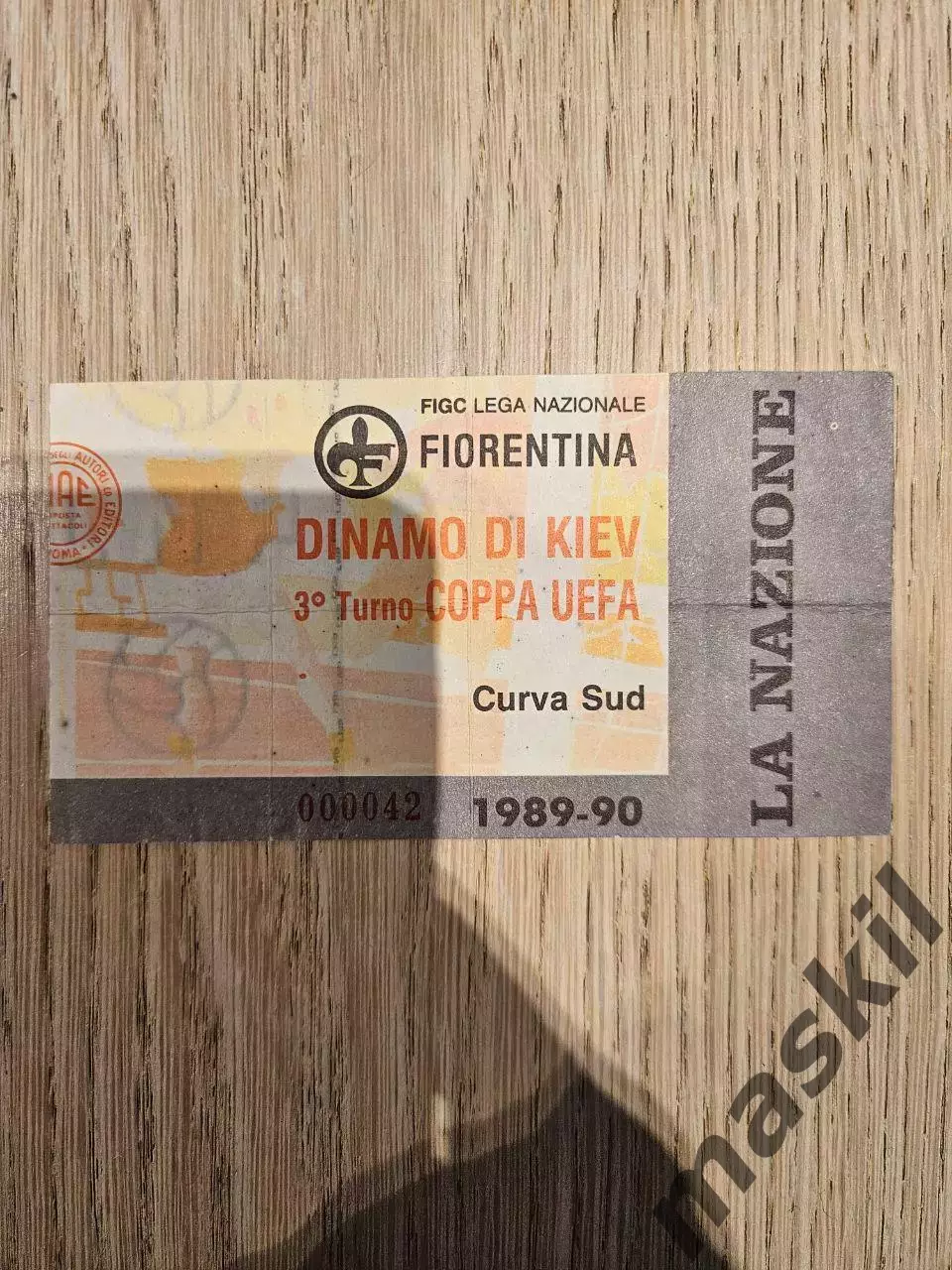22.11.1989 Фиорентина Фіорентина - Динамо Киев Кубок УЕФА билет
