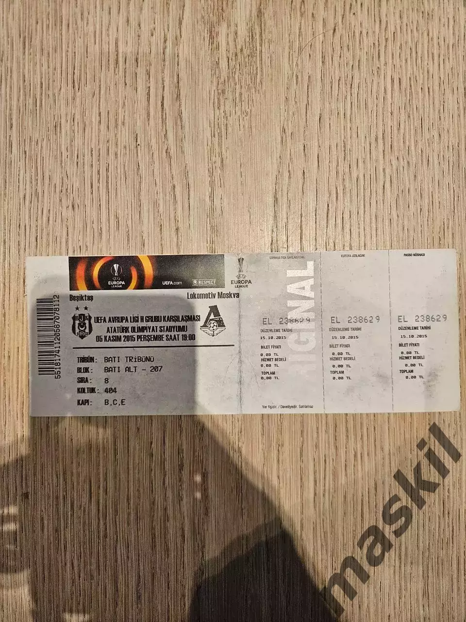 05.11.2015 Бешикташ Стамбул - Локомотив Москва Лига Европы билет