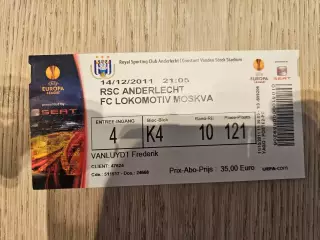 14.12.2011 Андерлехт Брюссель - Локомотив Москва Лига Европы билет