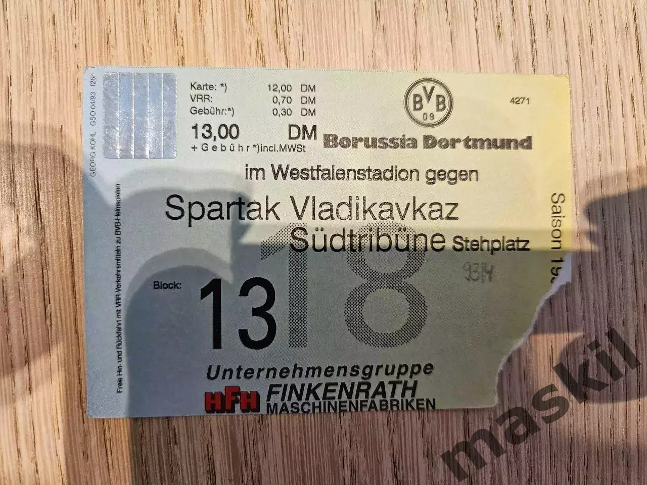 15.09.1993 Боруссия Дортмунд - Спартак ( Алания ) Владикавказ билет