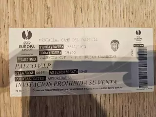 12.12.2013 Валенсия - Кубань Краснодар Лига Европы билет