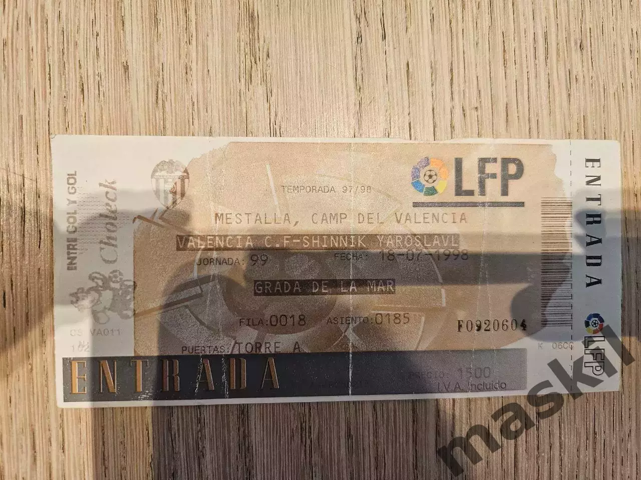 18.07.1998 Валенсия - Шинник Ярославль Кубок Интертото билет