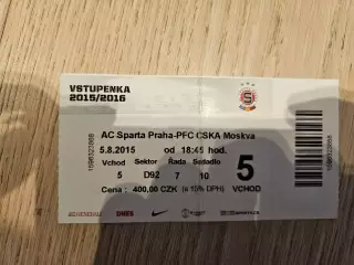 05.08.2015 Спарта Прага - ЦСКА Москва Лига Чемпионов билет