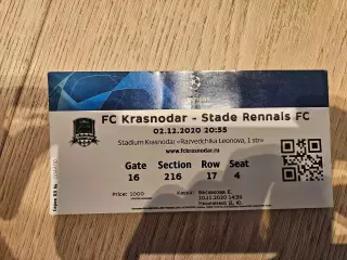 02.12.2020 Краснодар - Ренн Лига Чемпионов билет