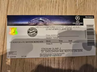 23.11.2016 ФК Ростов - Бавария Мюнхен Лига Чемпионов билет