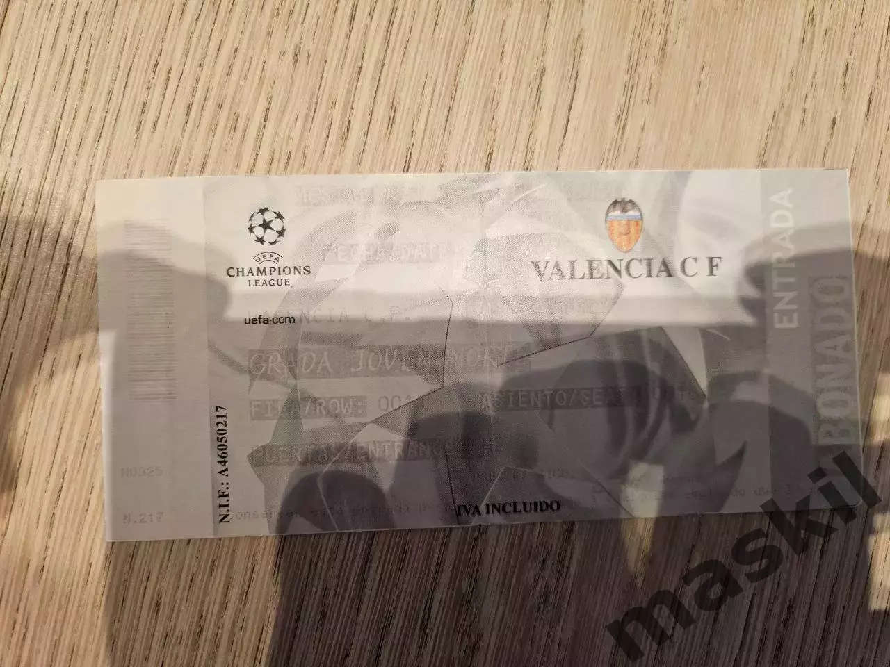 12.11.2002 Валенсия - Спартак Москва Лига Чемпионов билет