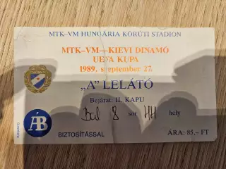27.09.1989 МТК Будапешт - Динамо Киев Кубок УЕФА билет