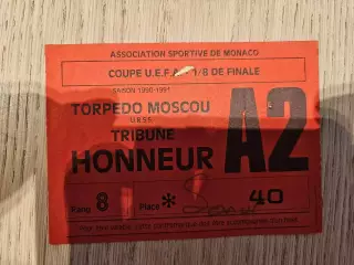 11.12.1990 Монако - Торпедо Москва Кубок УЕФА билет