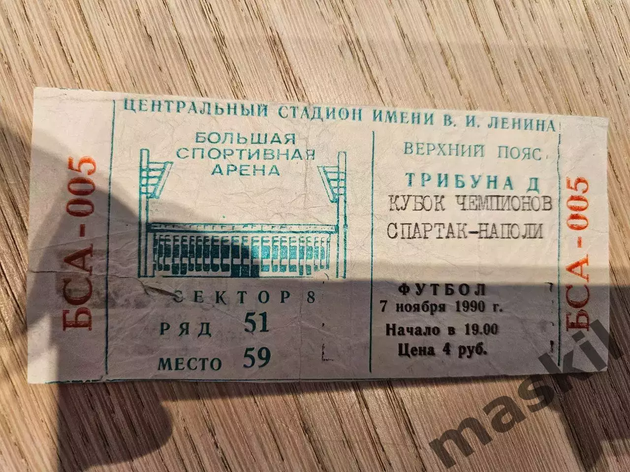07.11.1990 Спартак Москва - Наполи билет #3