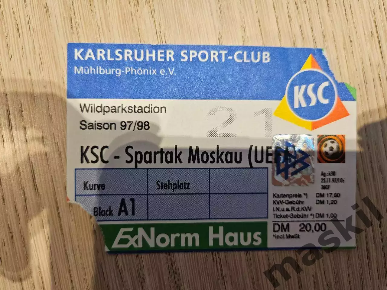 25.11.1997 Карлсруэ - Спартак Москва билет