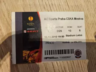 15.12.2010 Спарта Прага - ЦСКА Москва Билет