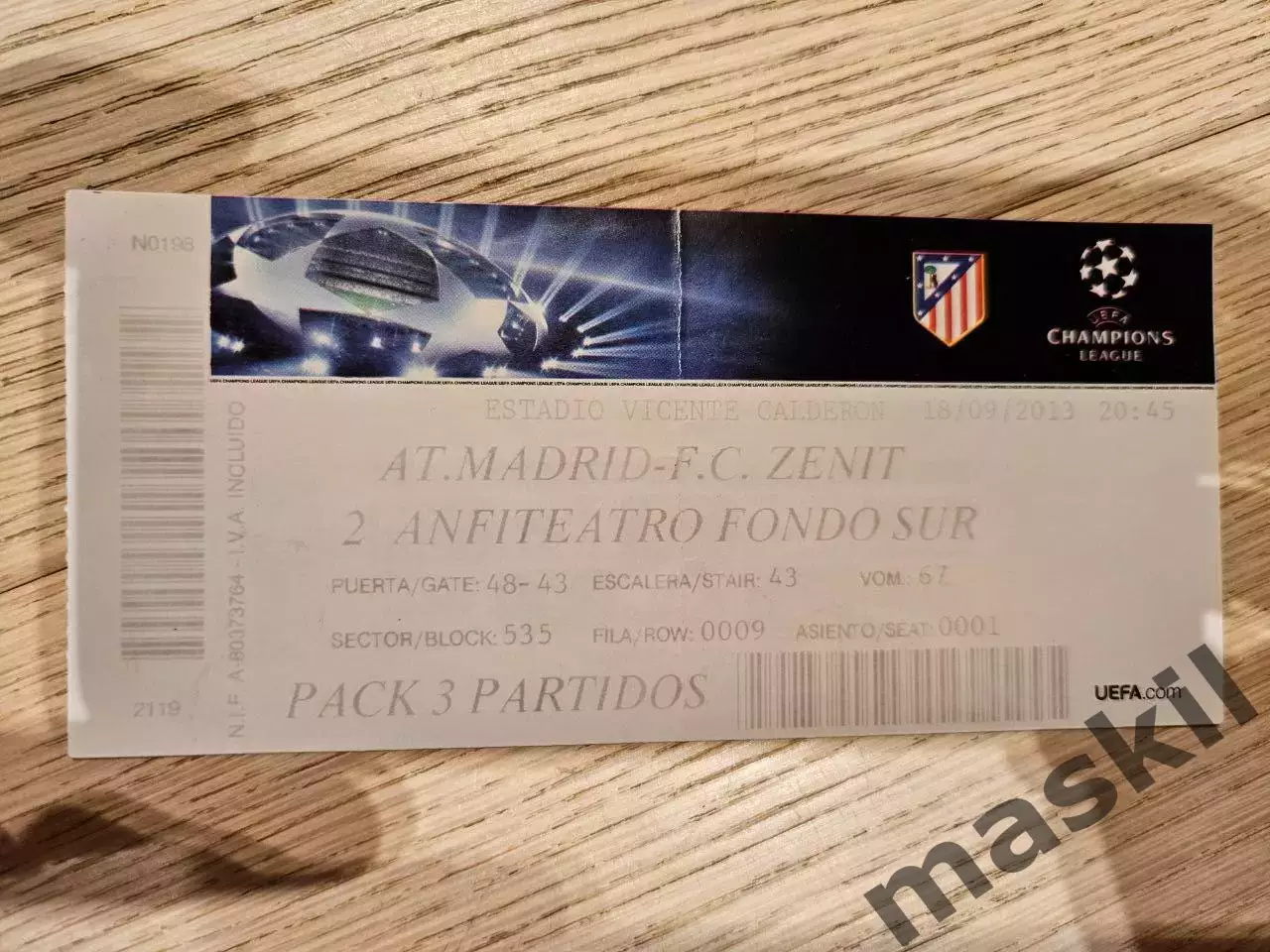 18.09.2013 Атлетико Мадрид - Зенит Лига Чемпионов билет 2