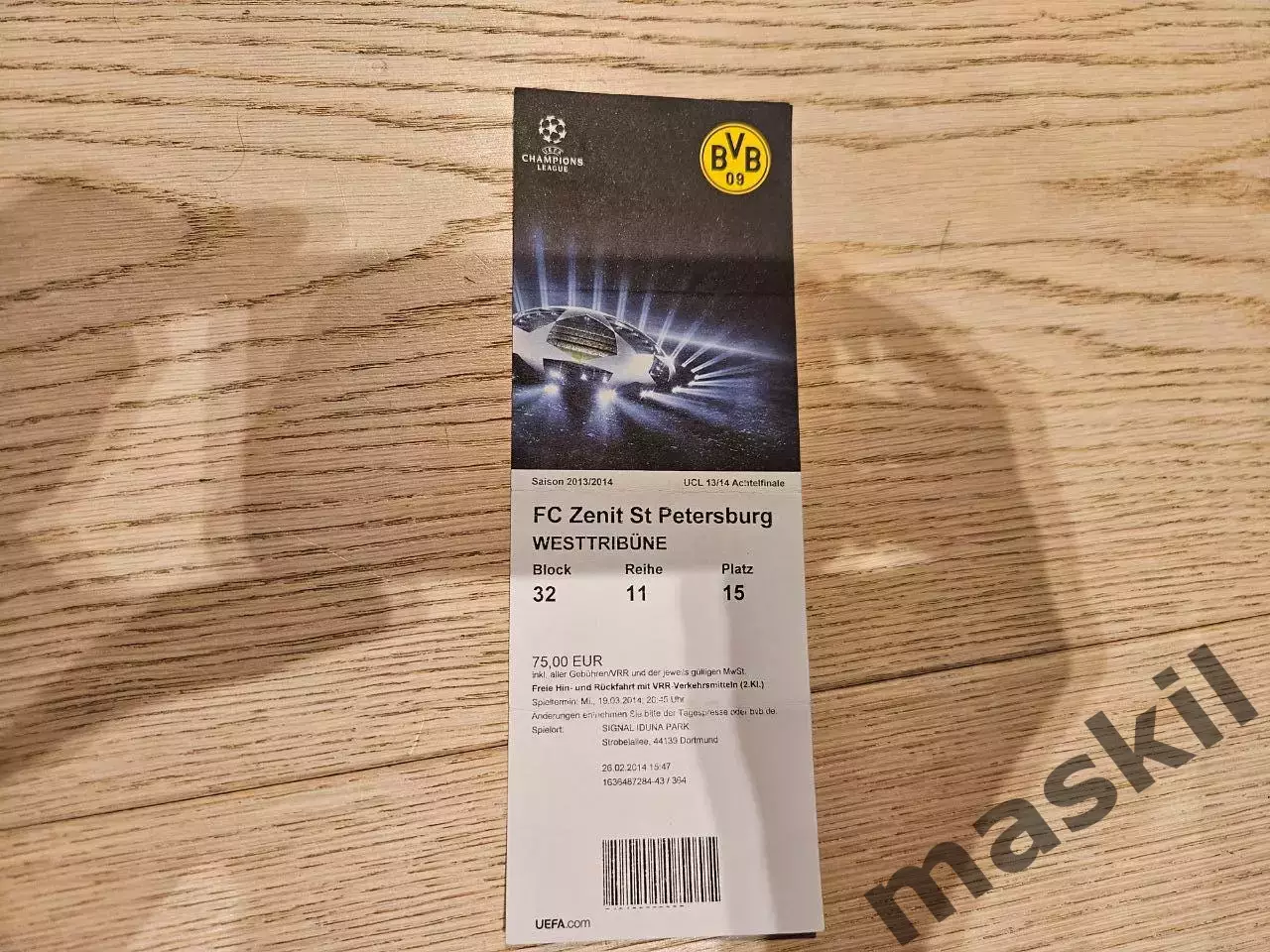 19.03.2014 Боруссия Дортмунд - Зенит Лига Чемпионов билет 2