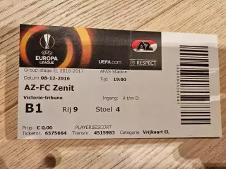 08.12.2016 АЗ 67 Алкмаар - Зенит Санкт-Петербург билет