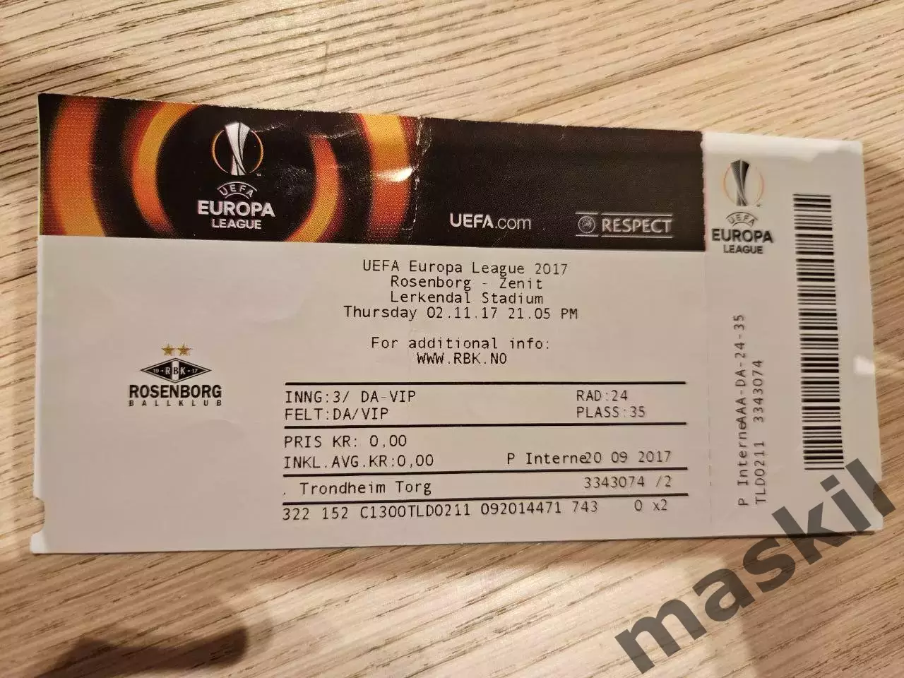 02.11.2017 Русенборг Тронхейм - Зенит Санкт-Петербург билет