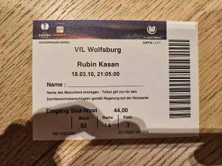 18.03.2010 Вольфсбург - Рубин Казань билет