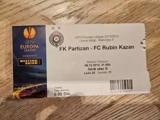 06.12.2012 Партизан Белград - Рубин Казань билет