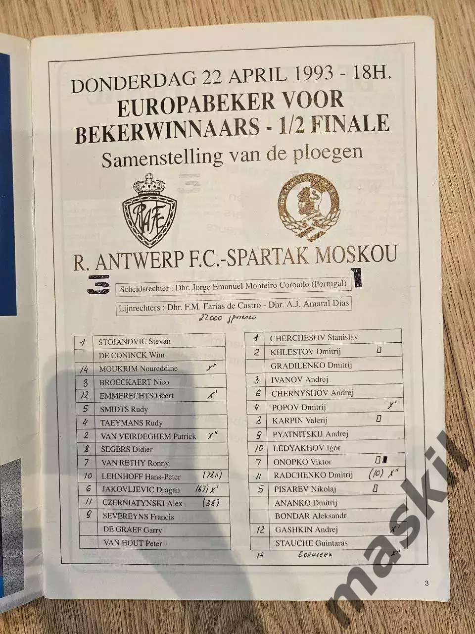 22.04.1993 - Антверпен - Спартак Москва 1