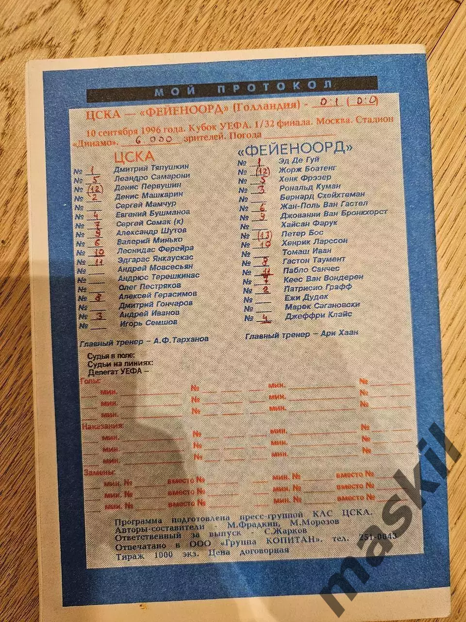 10.09.1996 - ЦСКА Москва - Фейеноорд Роттердам КЛС 1