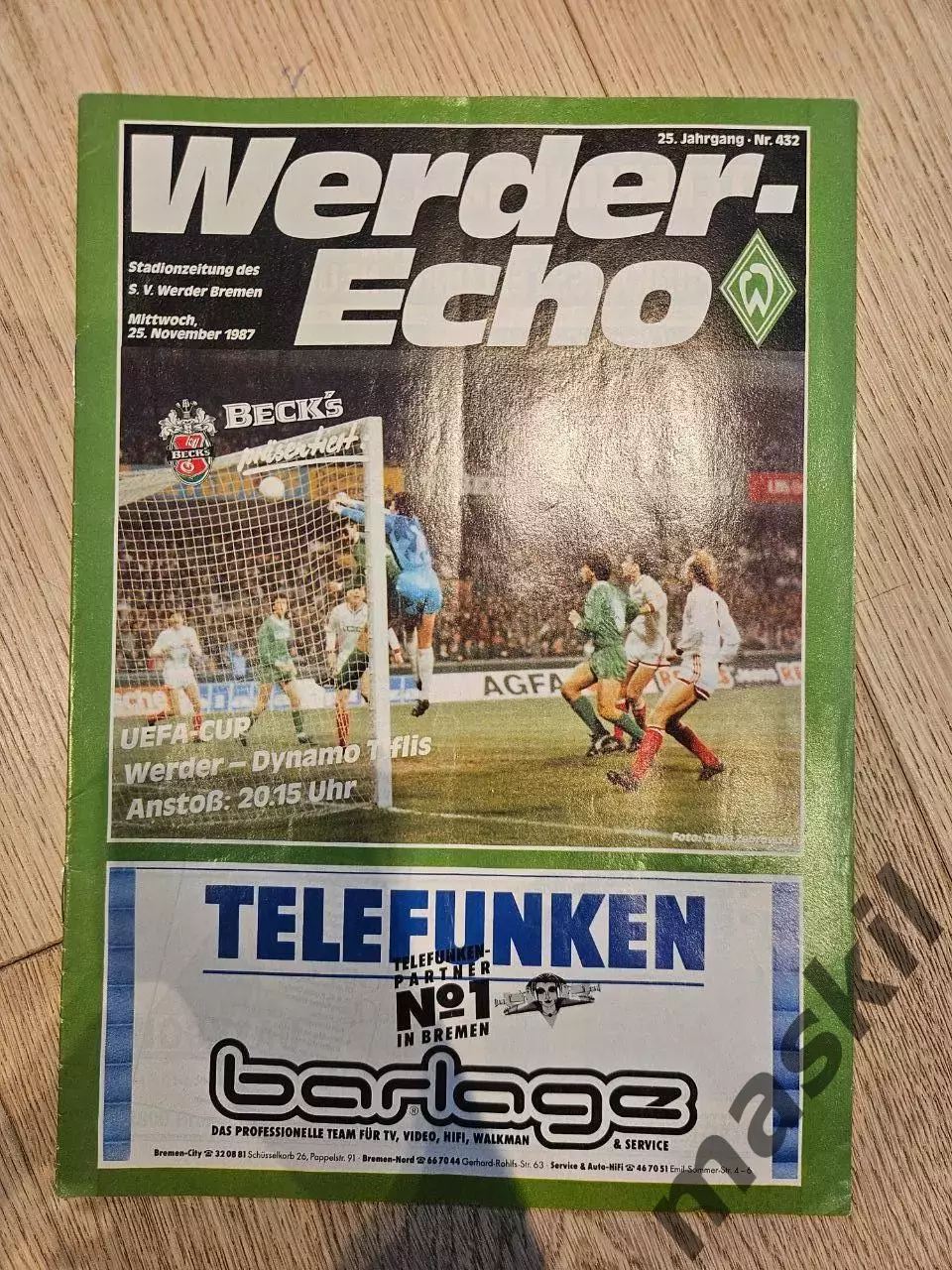 25.11.1987 - Вердер Бремен - Динамо Тбилиси
