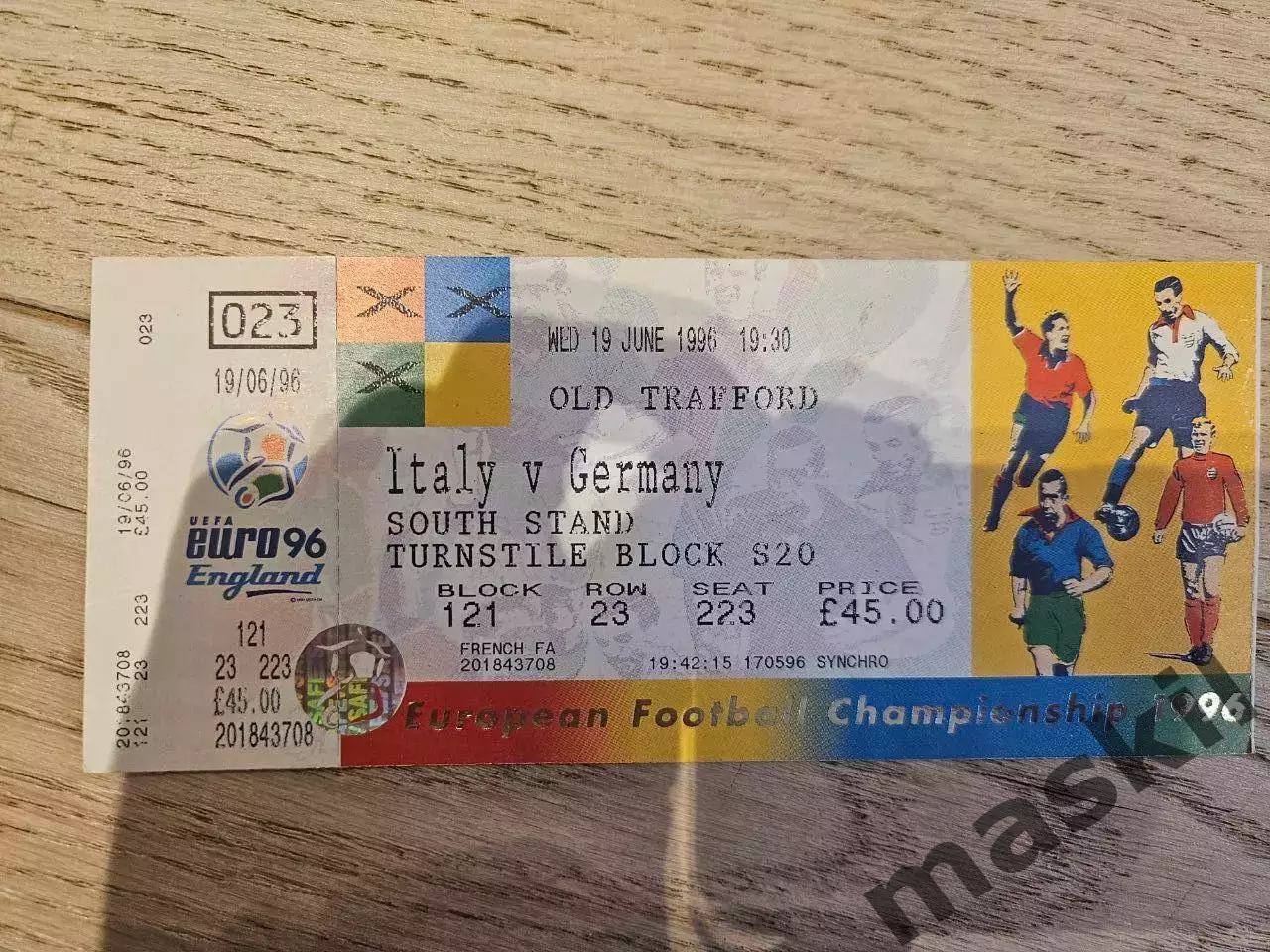 19.06.1996 - Италия - Германия ЕВРО 1996 Билет