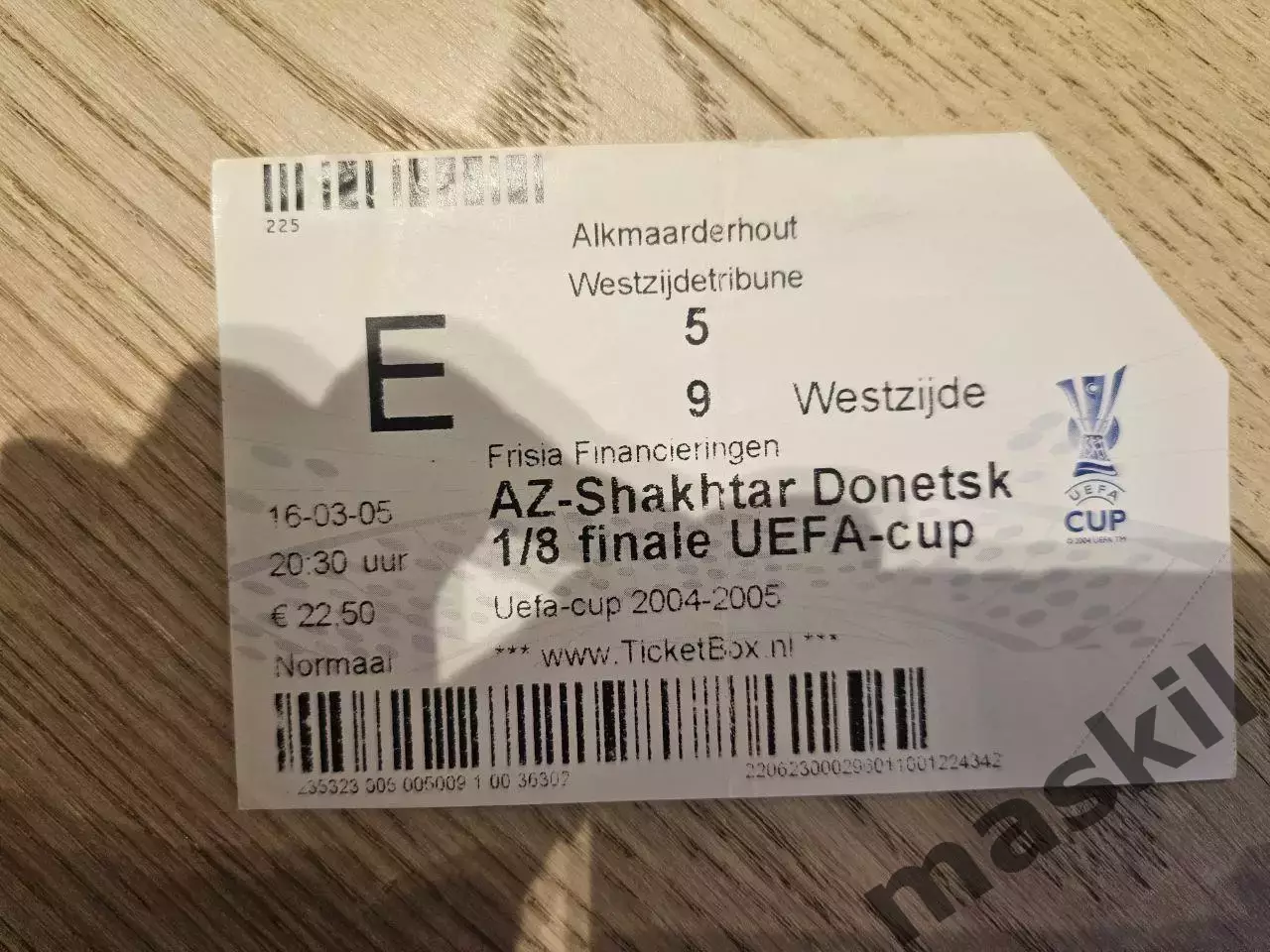 16.03.2005 АЗ Алкмаар - Шахтер Донецк Билет Шахтар Донецьк