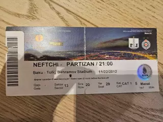 22.11.2012 Нефтчи Баку - Партизан Белград Билет