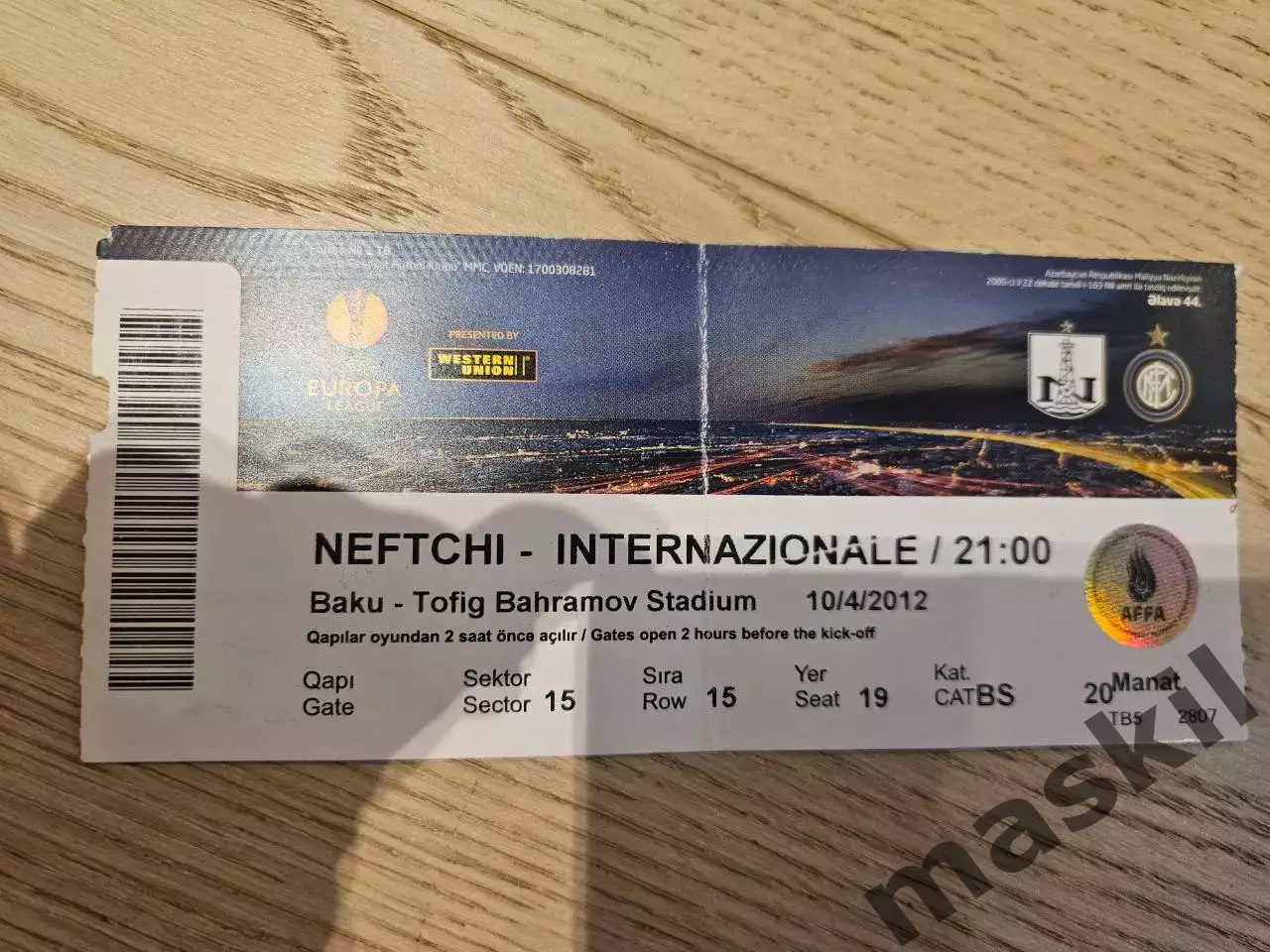 04.10.2012 Нефтчи Баку - Интернационале Милан Билет 4