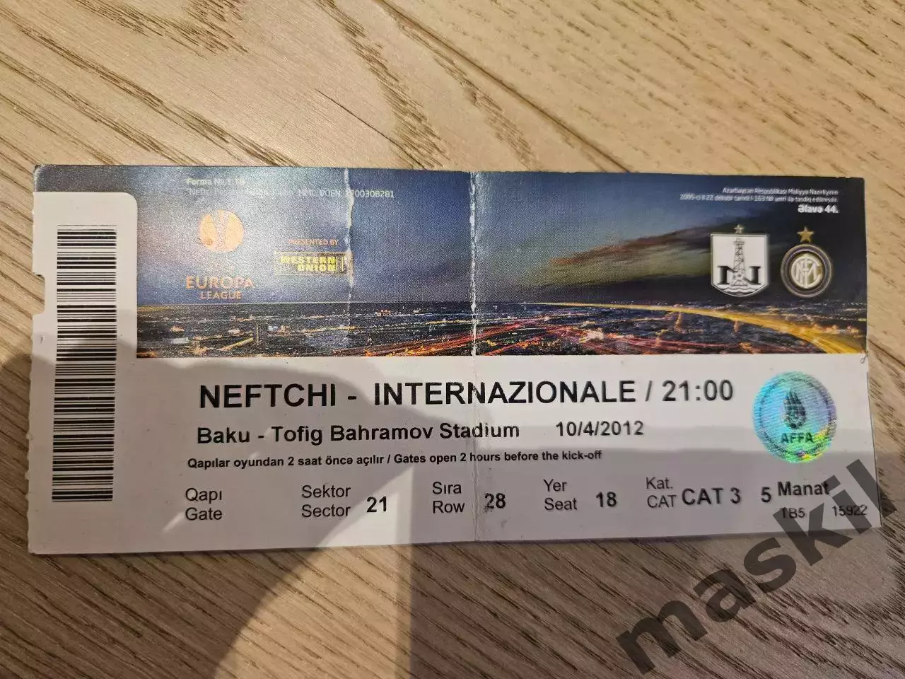 04.10.2012 Нефтчи Баку - Интернационале Милан Билет 3 2