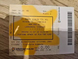 21.07.2010 Русенборг Тронхейм - Линфилд Билет