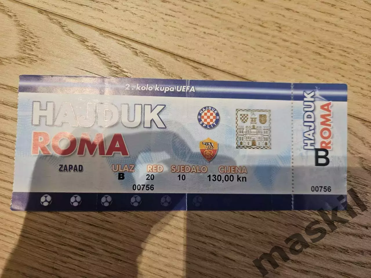 27.11.2003 Хайдук Сплит - Рома Рим Билет