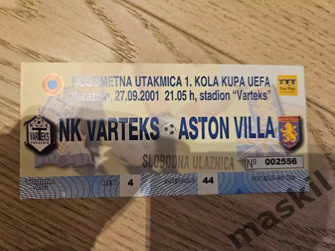 27.09.2001 Вартекс Вараждин - Астон Вилла Билет
