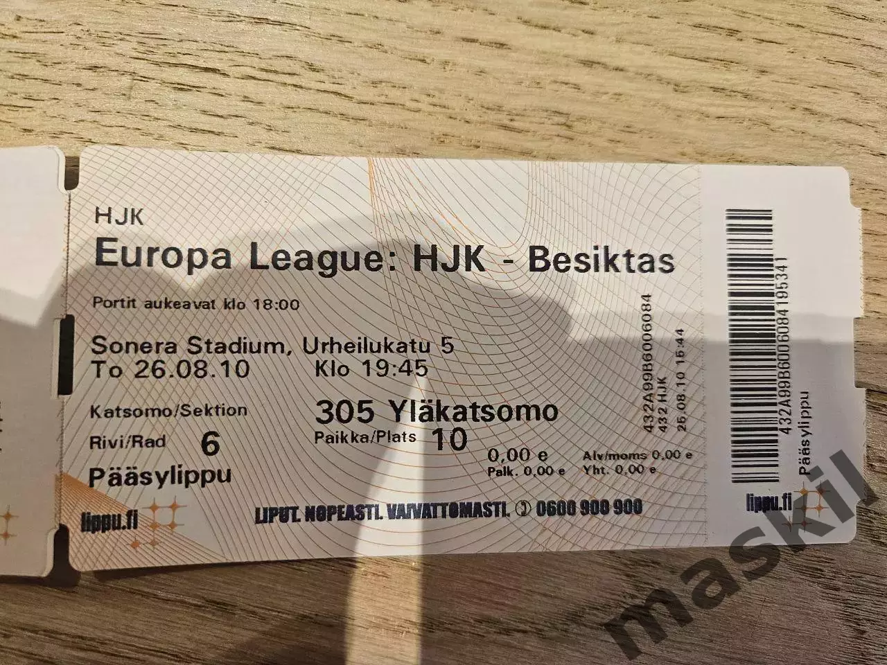 26.08.2010 ХИК Хельсинки - Бешикташ Билет