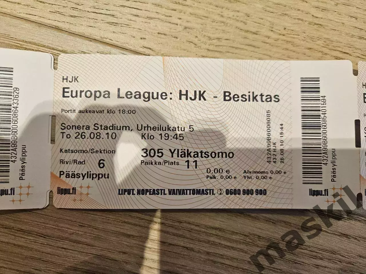 26.08.2010 ХИК Хельсинки - Бешикташ Билет 1