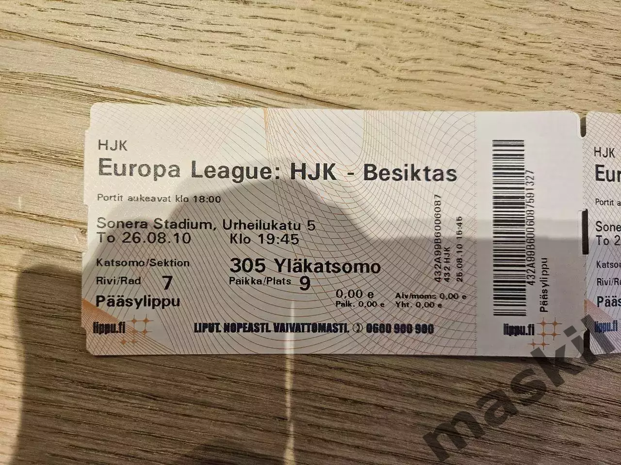 26.08.2010 ХИК Хельсинки - Бешикташ Билет 2