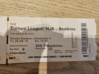 26.08.2010 ХИК Хельсинки - Бешикташ Билет