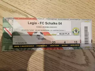 29.10.2002 Легия Варшава - Шальке 04 Билет