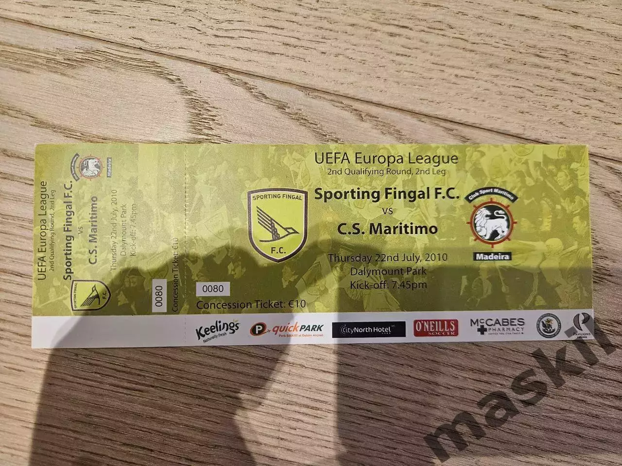 22.07.2010 Спортинг Фингал - Маритиму Билет