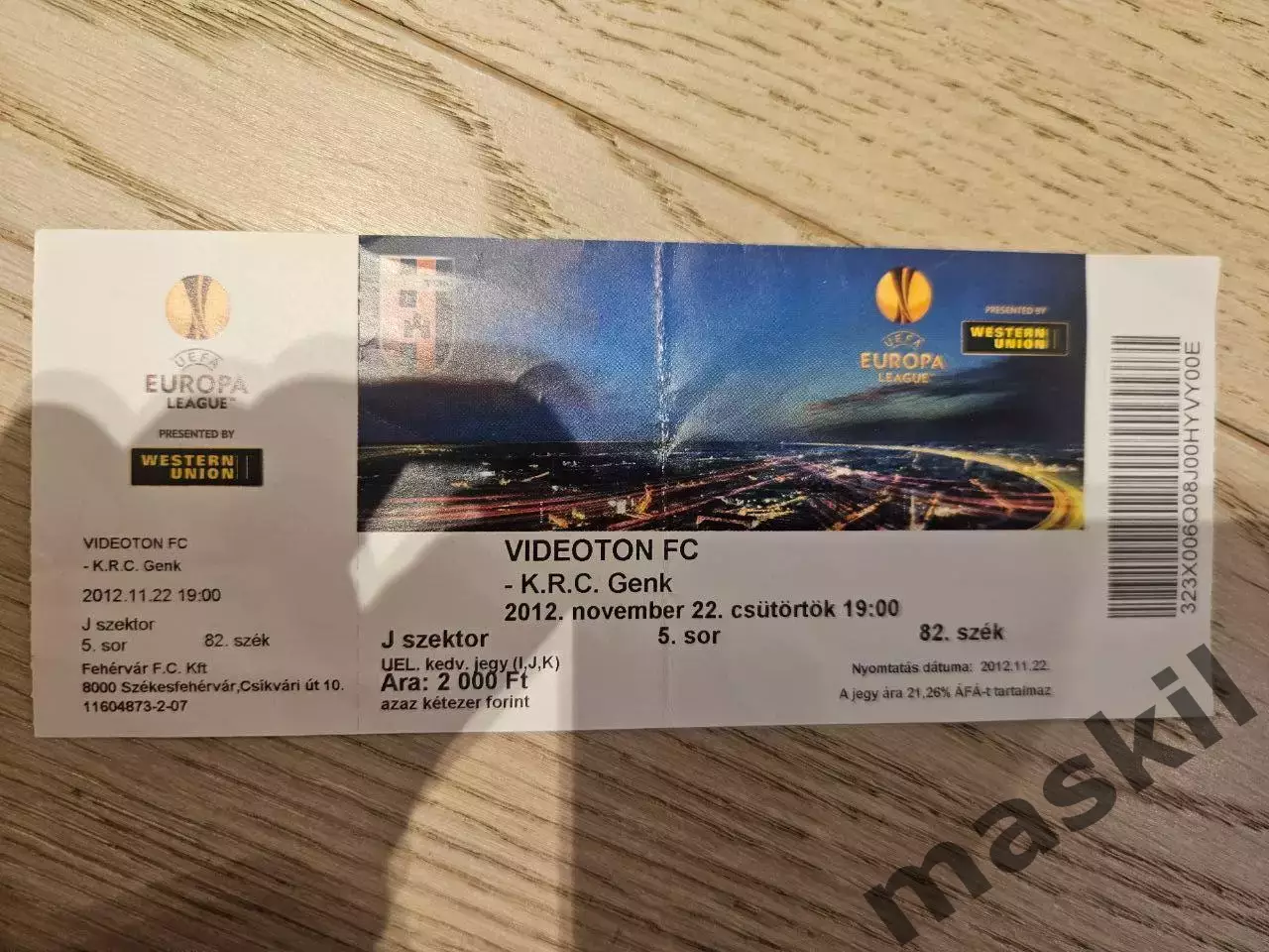 22.11.2012 Видеотон - Генк Билет