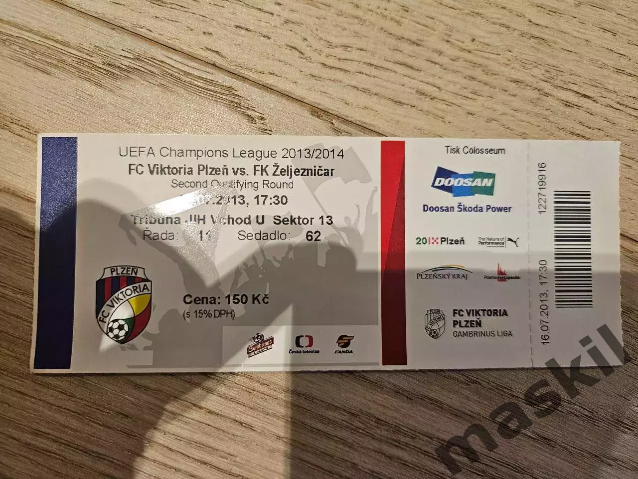 16.07.2013 Виктория Жижков - Железничар Сараево Билет