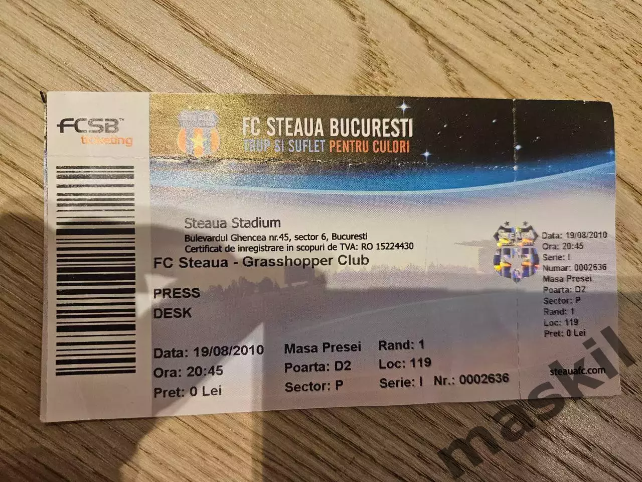19.08.2010 Стяуа Бухарест - Грассхопперс Цюрих Билет