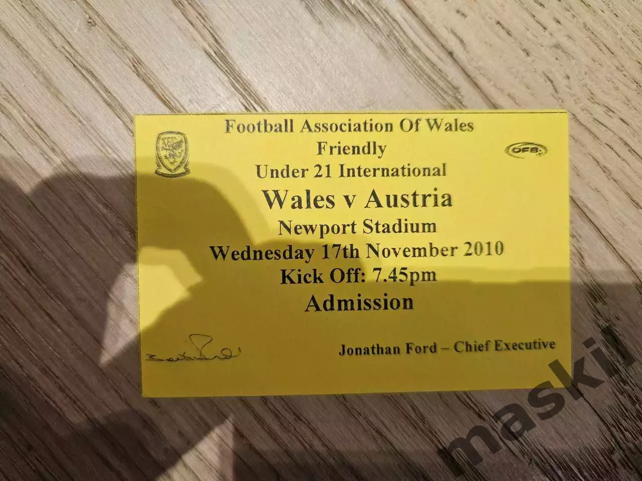 17.11.2010 - Уэльс - Австрия U-21 Билет