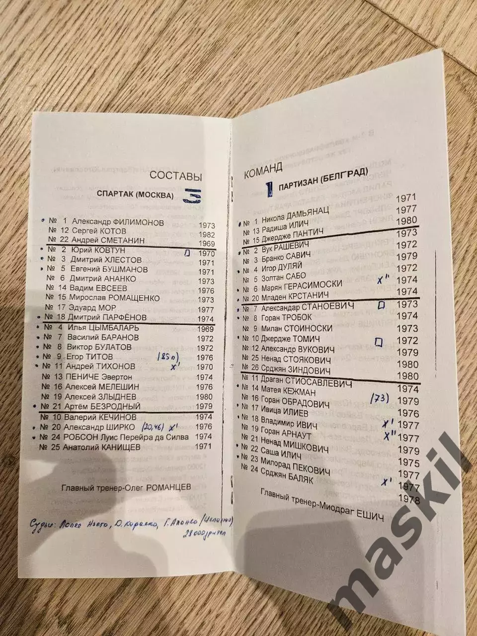 11.08.1999 Спартак Москва - Партизан Белград КБ Спартак Фикс 1