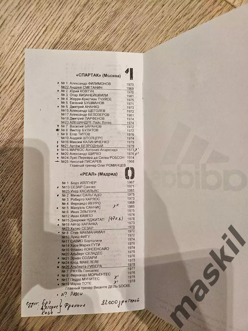 07.11.2000 Спартак Москва - Реал Мадрид КБ Спартак Фикс 1
