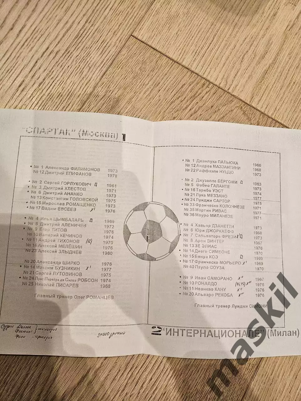 14.04.1998 Спартак Москва - Интернационале Милан КБ Спартак Фикс 1