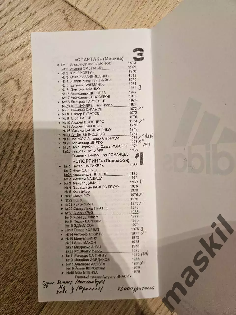 27.09.2000 Спартак Москва - Спортинг Лиссабон КБ Спартак Фикс 1