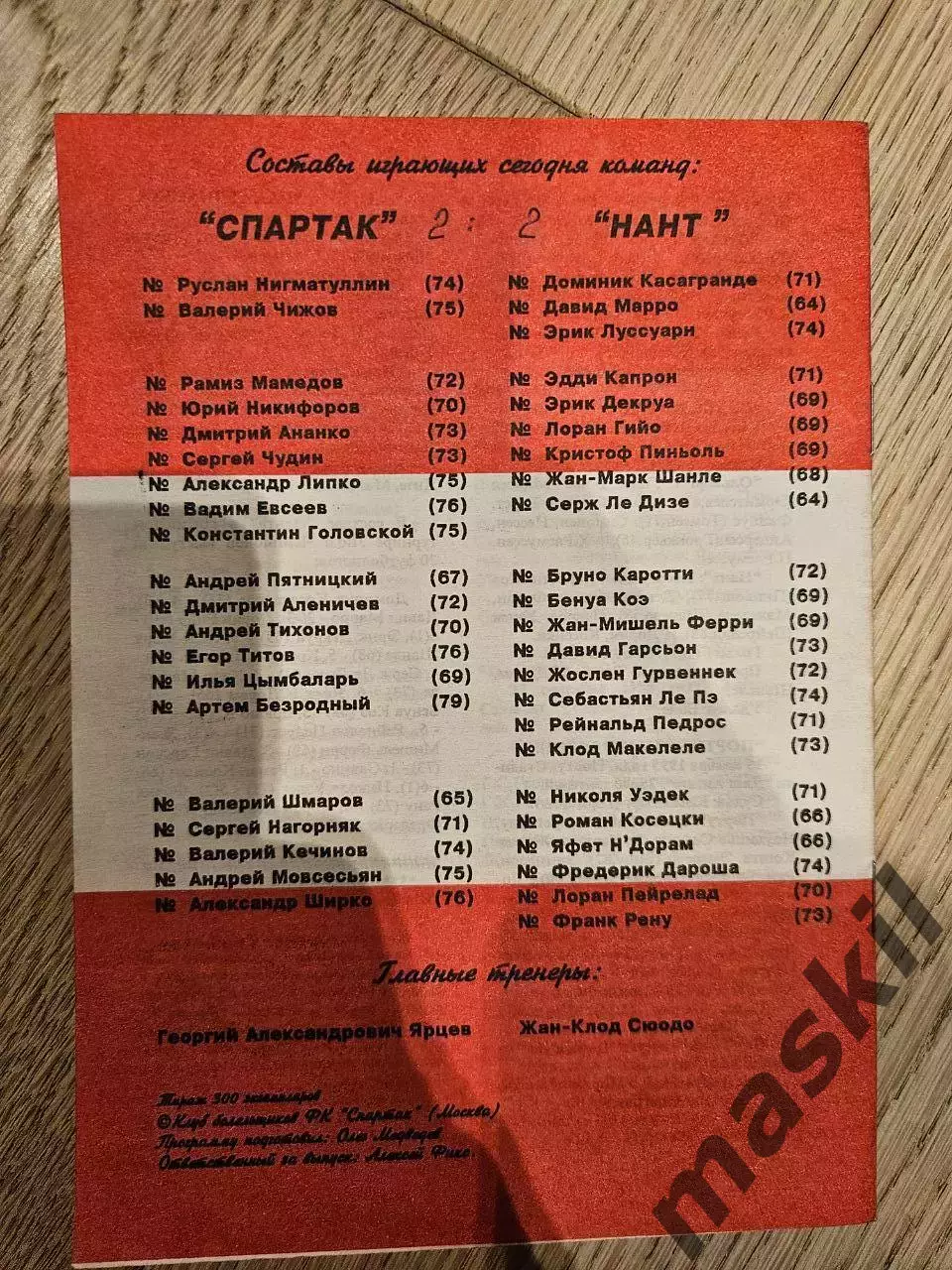 20.03.1996 Спартак Москва - Нант Атлантик КБ Спартак Фикс 1