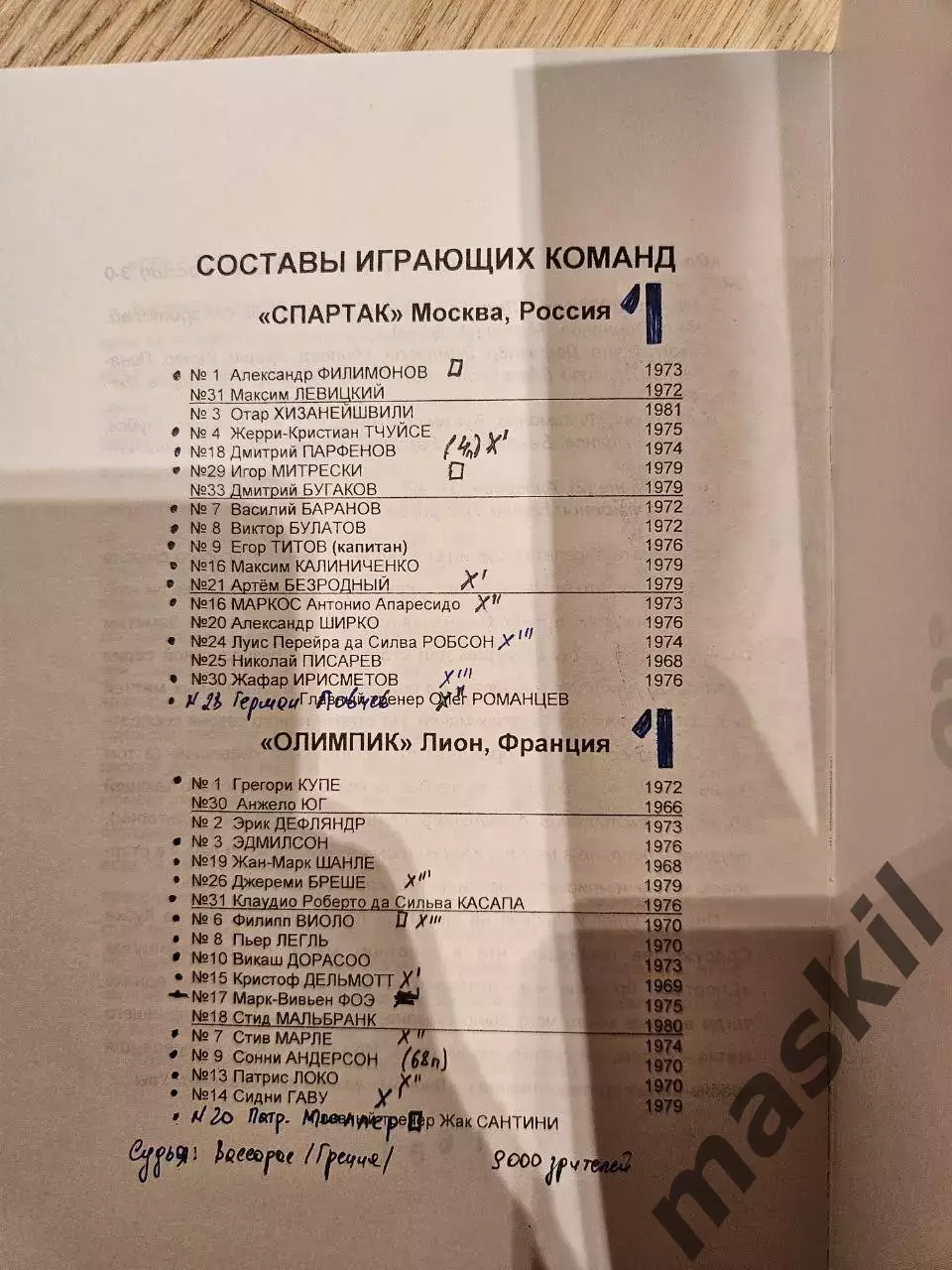 14.03.2001 Спартак Москва - Олимпик Лион КБ Спартак Фикс 1